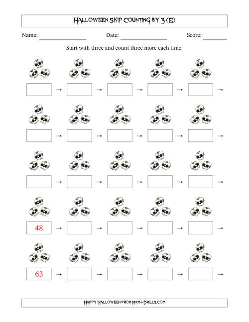 The Halloween Skip Counting by 3 (E) Math Worksheet
