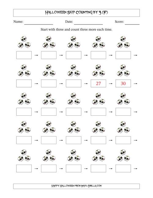 The Halloween Skip Counting by 3 (F) Math Worksheet