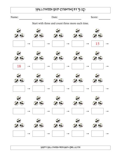 The Halloween Skip Counting by 3 (G) Math Worksheet