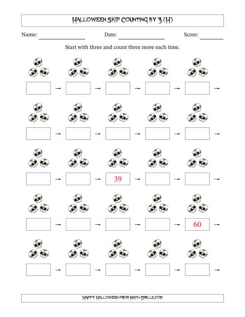 The Halloween Skip Counting by 3 (H) Math Worksheet
