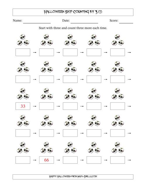 The Halloween Skip Counting by 3 (I) Math Worksheet
