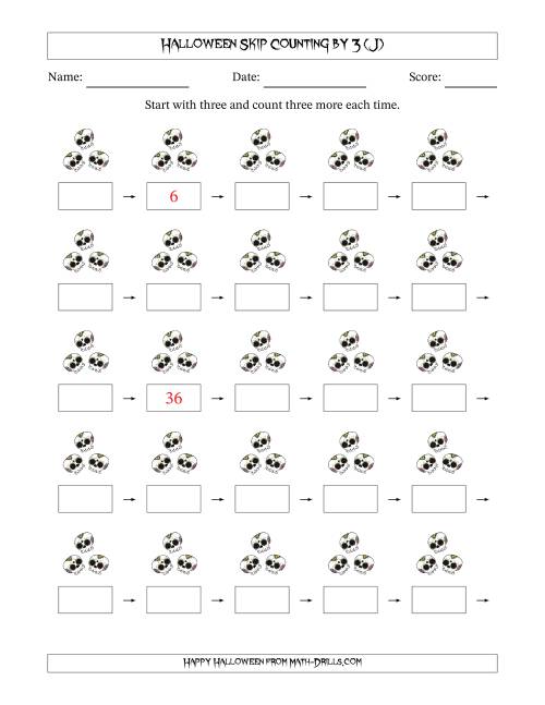 The Halloween Skip Counting by 3 (J) Math Worksheet