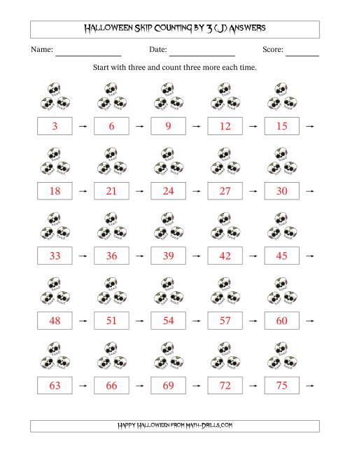 The Halloween Skip Counting by 3 (J) Math Worksheet Page 2