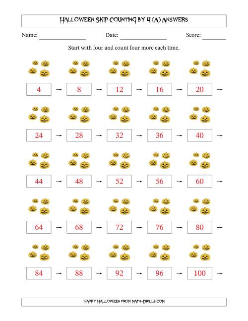 The Halloween Skip Counting by 4 (A) Math Worksheet Page 2