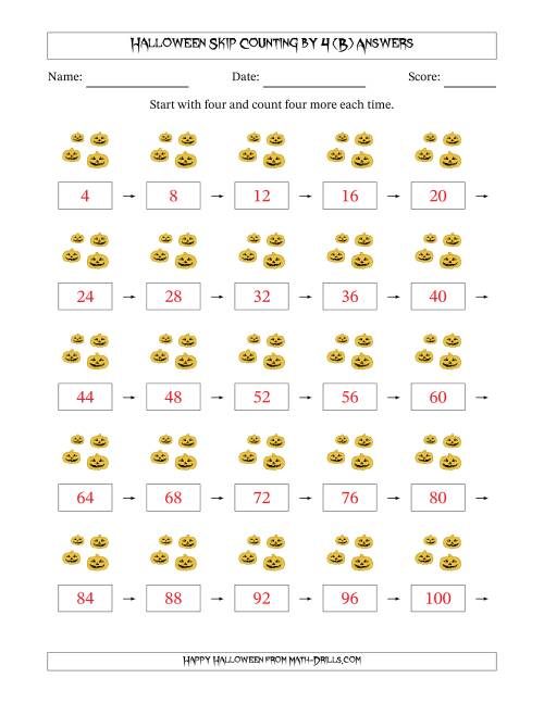 The Halloween Skip Counting by 4 (B) Math Worksheet Page 2