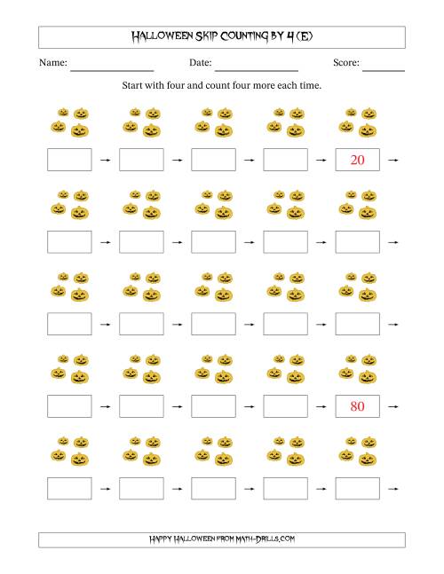 The Halloween Skip Counting by 4 (E) Math Worksheet