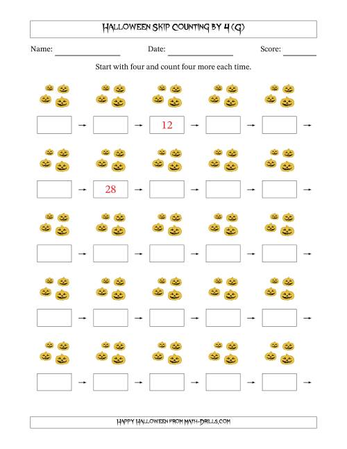 The Halloween Skip Counting by 4 (G) Math Worksheet