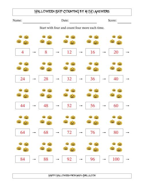 The Halloween Skip Counting by 4 (H) Math Worksheet Page 2