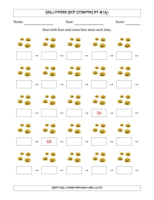 The Halloween Skip Counting by 4 (All) Math Worksheet