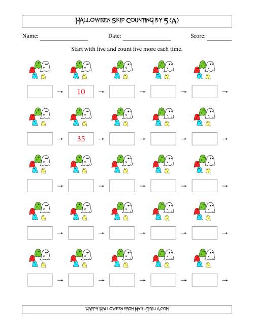 The Halloween Skip Counting by 5 (A) Math Worksheet