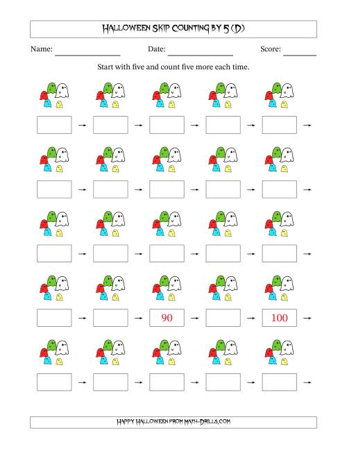 The Halloween Skip Counting by 5 (D) Math Worksheet