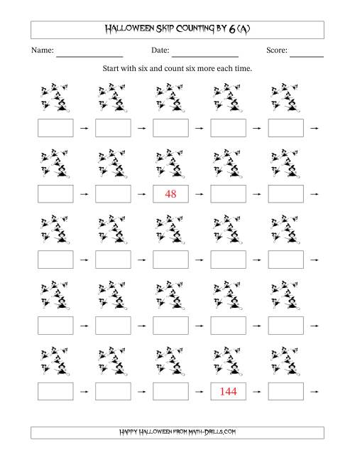 The Halloween Skip Counting by 6 (A) Math Worksheet