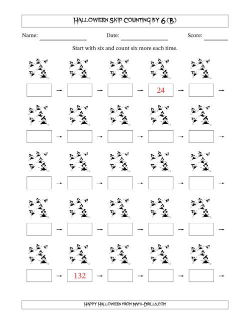 The Halloween Skip Counting by 6 (B) Math Worksheet