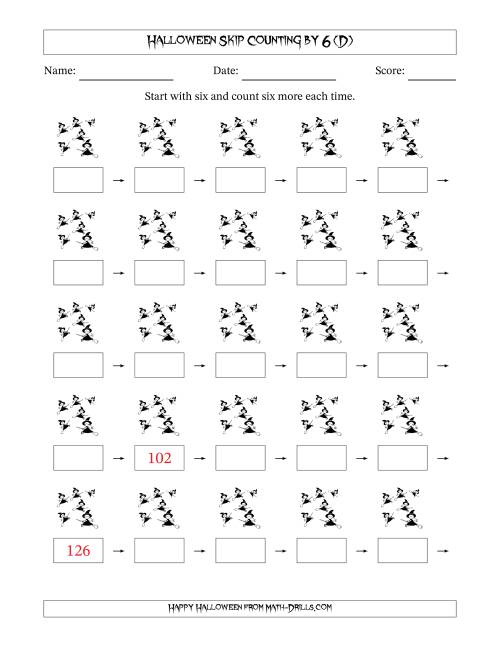 The Halloween Skip Counting by 6 (D) Math Worksheet