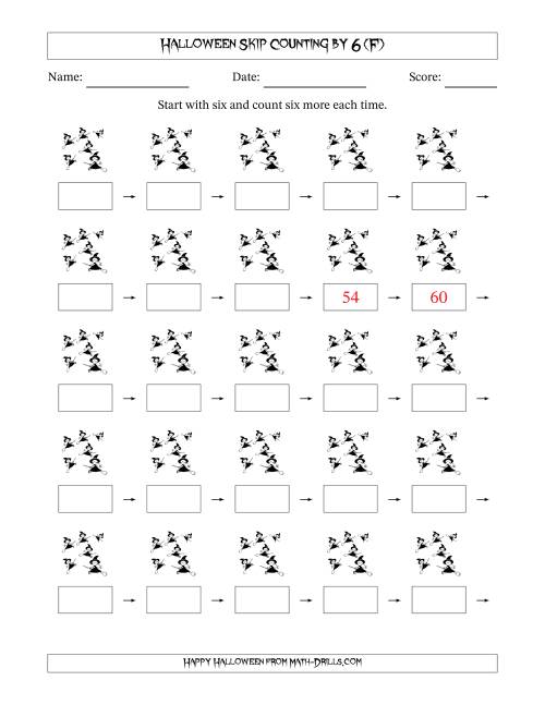 The Halloween Skip Counting by 6 (F) Math Worksheet
