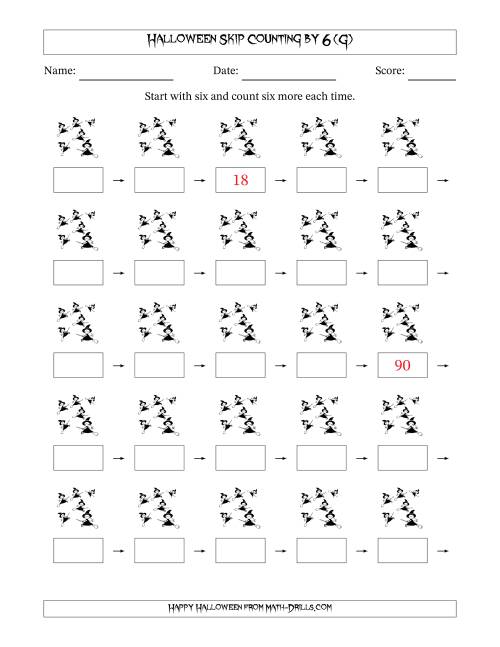 The Halloween Skip Counting by 6 (G) Math Worksheet