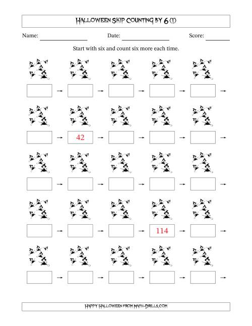 The Halloween Skip Counting by 6 (I) Math Worksheet