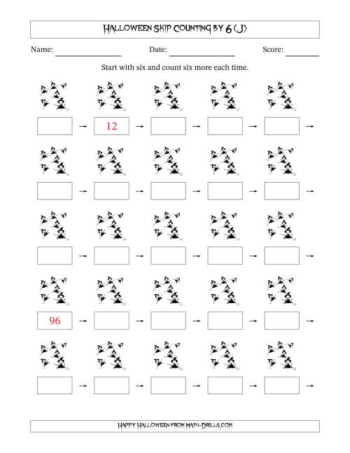 The Halloween Skip Counting by 6 (J) Math Worksheet