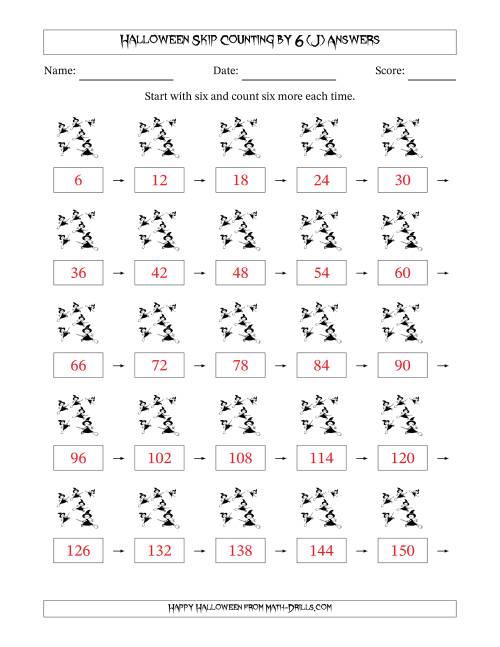 The Halloween Skip Counting by 6 (J) Math Worksheet Page 2