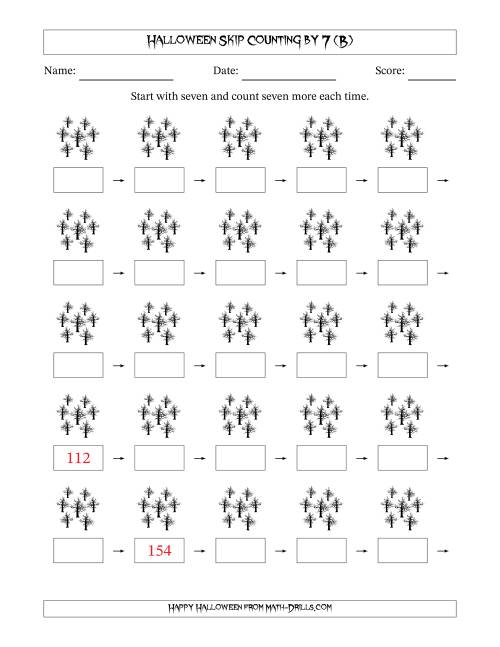 The Halloween Skip Counting by 7 (B) Math Worksheet