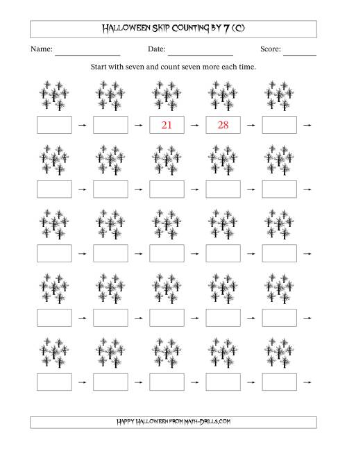 The Halloween Skip Counting by 7 (C) Math Worksheet