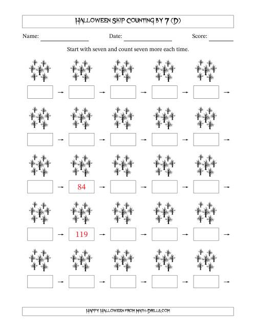 The Halloween Skip Counting by 7 (D) Math Worksheet