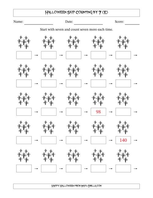 The Halloween Skip Counting by 7 (E) Math Worksheet