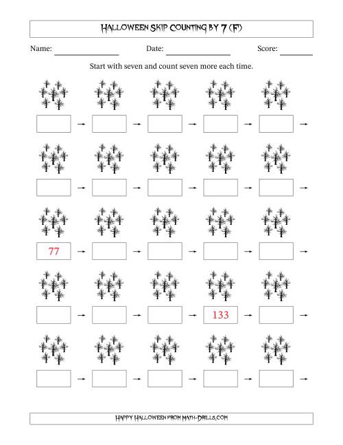 The Halloween Skip Counting by 7 (F) Math Worksheet