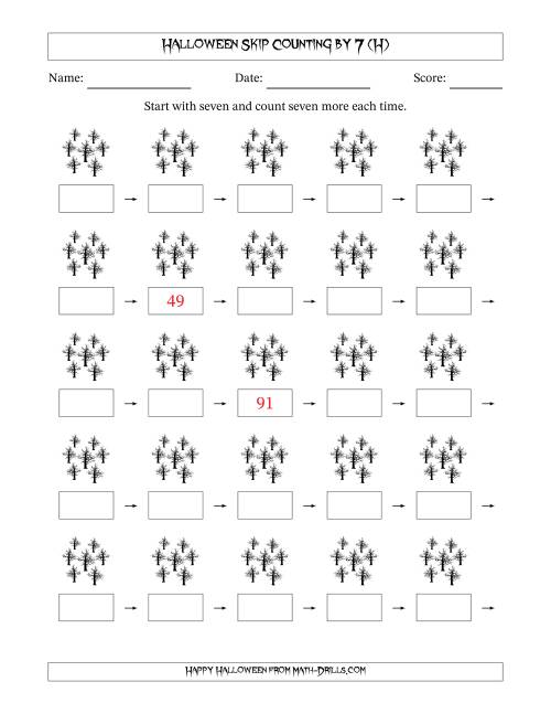 The Halloween Skip Counting by 7 (H) Math Worksheet