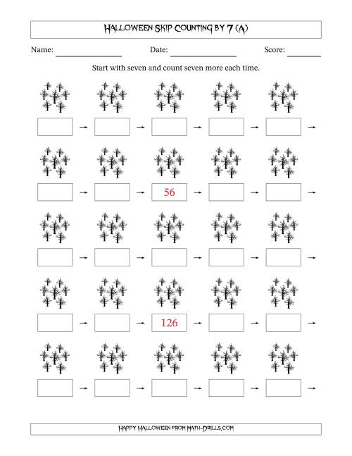 The Halloween Skip Counting by 7 (All) Math Worksheet