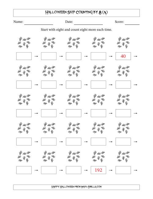 The Halloween Skip Counting by 8 (A) Math Worksheet