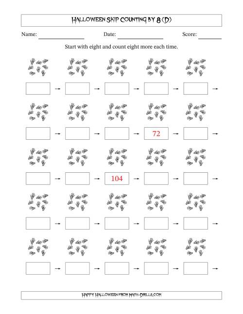 The Halloween Skip Counting by 8 (D) Math Worksheet