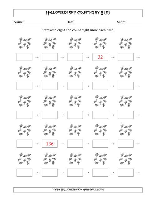 The Halloween Skip Counting by 8 (F) Math Worksheet