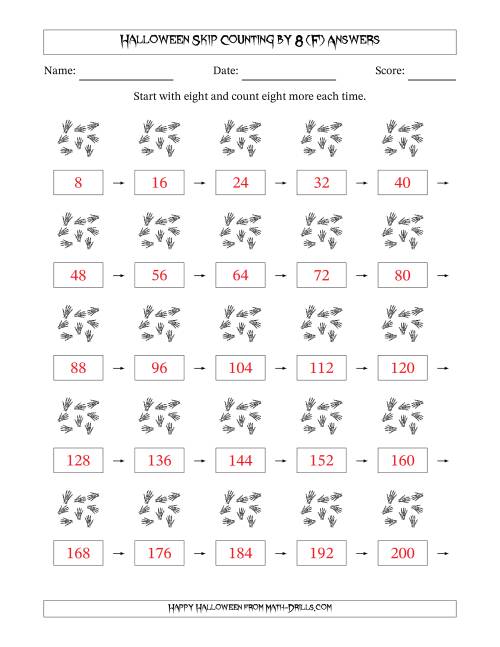 The Halloween Skip Counting by 8 (F) Math Worksheet Page 2