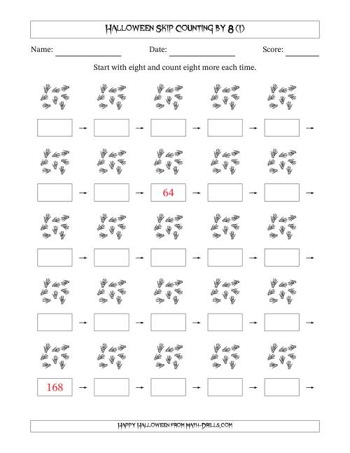 The Halloween Skip Counting by 8 (I) Math Worksheet