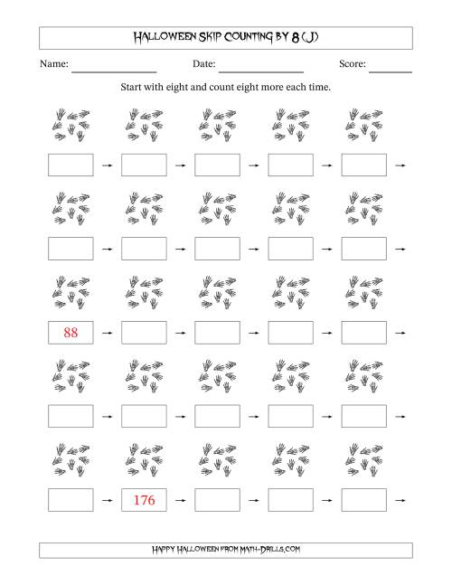 The Halloween Skip Counting by 8 (J) Math Worksheet