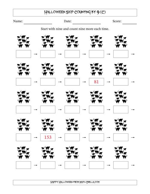 The Halloween Skip Counting by 9 (C) Math Worksheet
