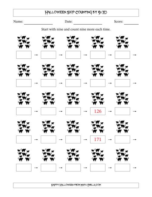 The Halloween Skip Counting by 9 (E) Math Worksheet