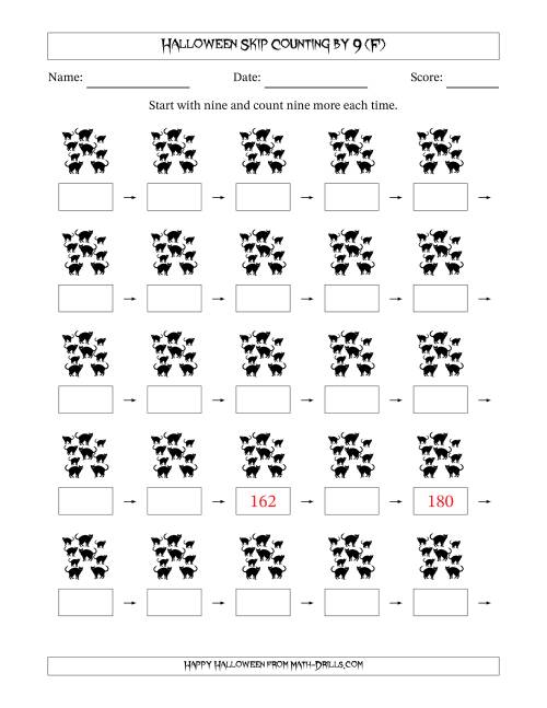 The Halloween Skip Counting by 9 (F) Math Worksheet