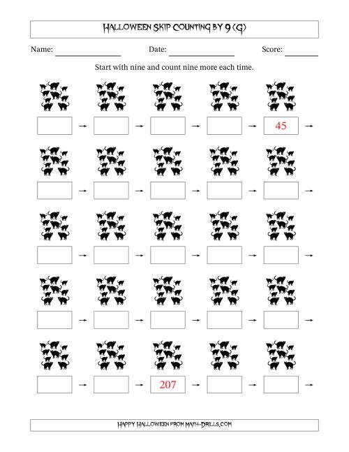 The Halloween Skip Counting by 9 (G) Math Worksheet