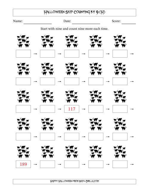 The Halloween Skip Counting by 9 (H) Math Worksheet
