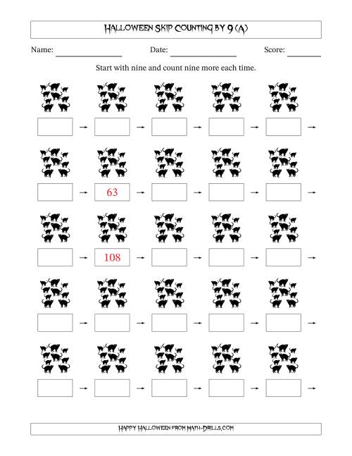 The Halloween Skip Counting by 9 (All) Math Worksheet
