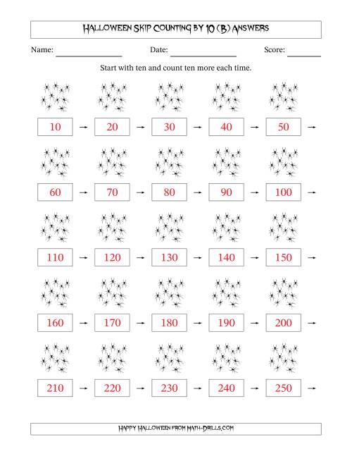 The Halloween Skip Counting by 10 (B) Math Worksheet Page 2
