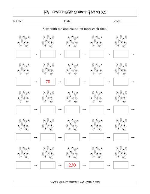 The Halloween Skip Counting by 10 (C) Math Worksheet