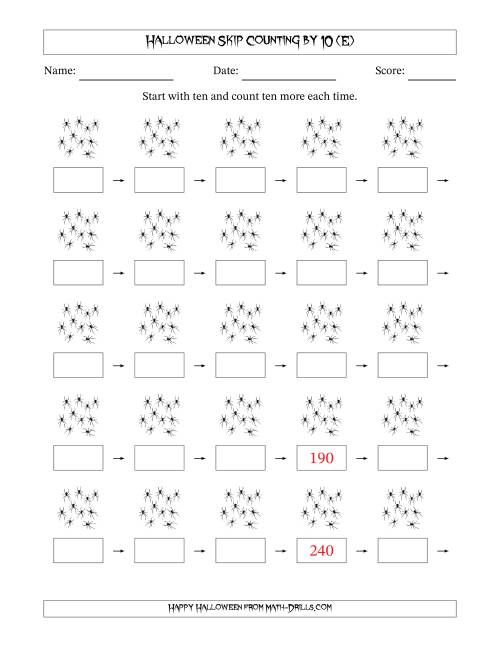 The Halloween Skip Counting by 10 (E) Math Worksheet