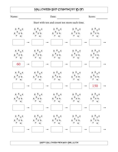 The Halloween Skip Counting by 10 (F) Math Worksheet