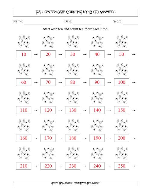 The Halloween Skip Counting by 10 (F) Math Worksheet Page 2