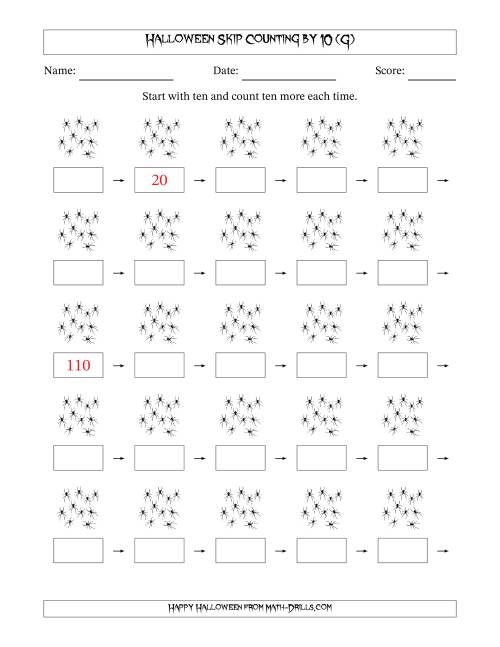The Halloween Skip Counting by 10 (G) Math Worksheet