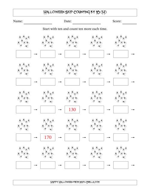 The Halloween Skip Counting by 10 (H) Math Worksheet