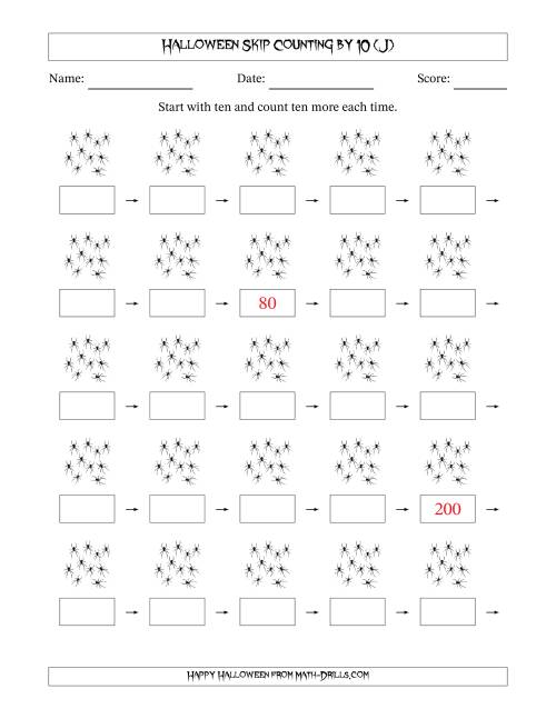 The Halloween Skip Counting by 10 (J) Math Worksheet
